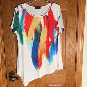 NWOT  bold color feather print